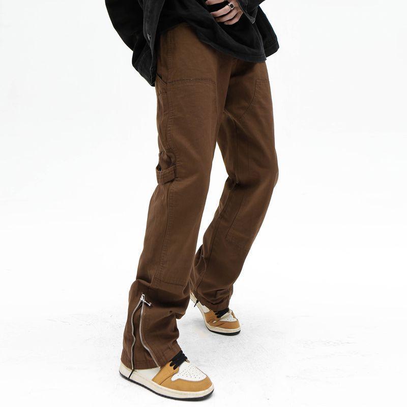Men's High Street Brown Casual Retro Flared Jeans Product Image