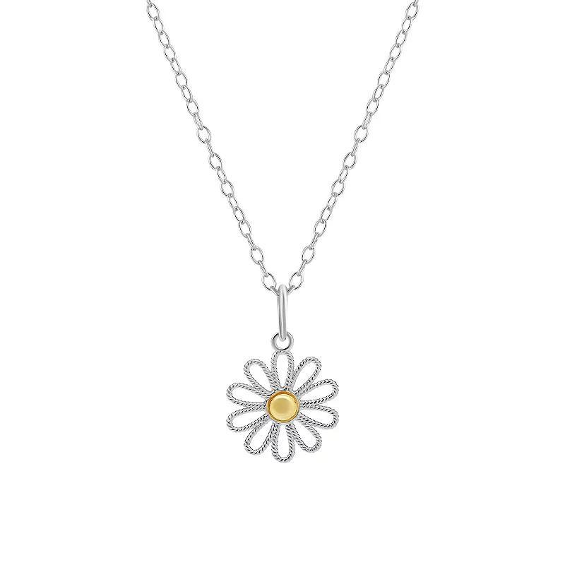 PRIMROSE Two Tone Sterling Silver Twisted Sunflower Pendant Necklace, Women's, Size: 18", Two Tone Gold Product Image