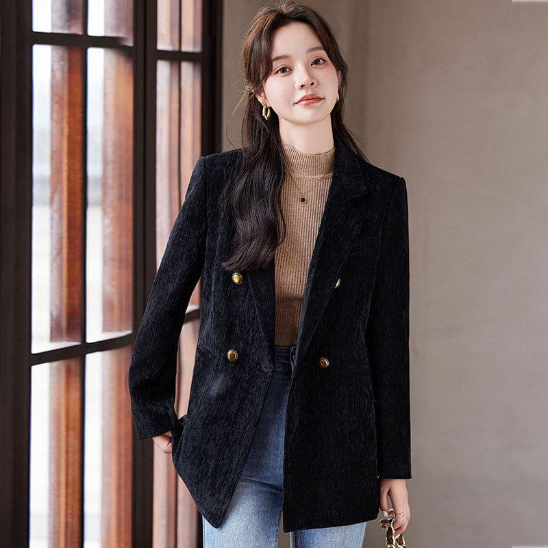 Lapel Neck Plain Double Breasted Blazer Product Image