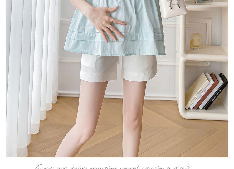 Maternity Short-Sleeve Square Neck Plain Tie Neck Blouse Product Image