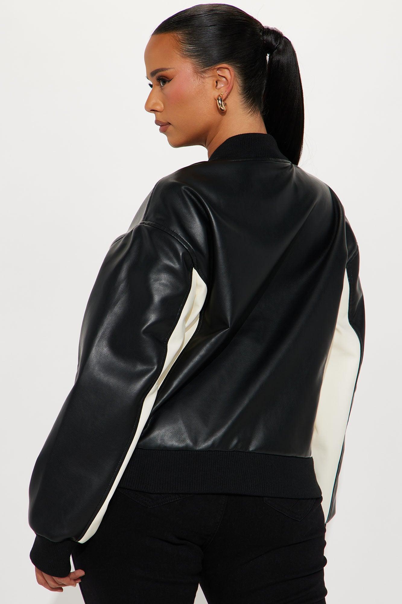 Kind Of Classic Faux Leather Jacket - Black/White Female Product Image