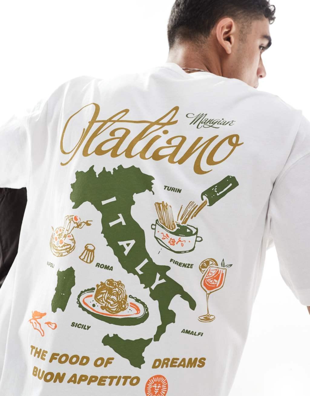 ASOS DESIGN oversized t-shirt with Italiano graphic in white Product Image