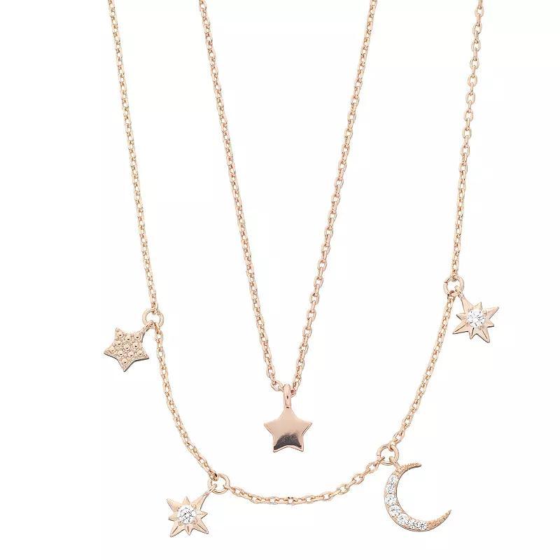 City Luxe Star & Moon Charm Necklace Set, Women's, Rose Gold Tone Clear Product Image
