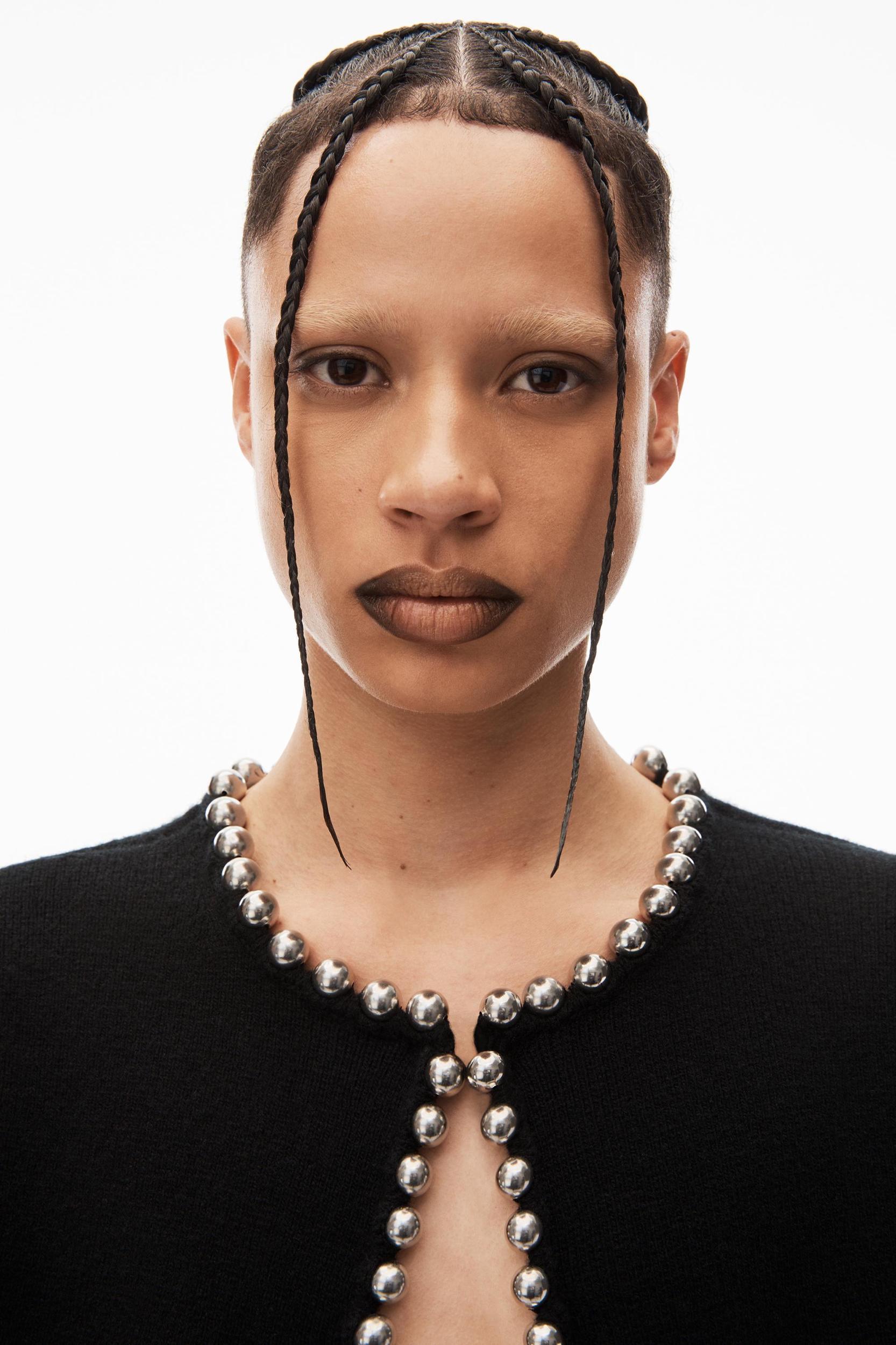 Crewneck Cardigan With Ball Chain Trim Product Image
