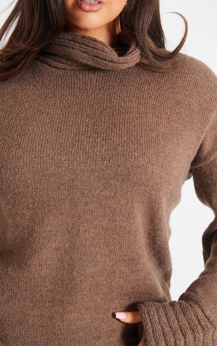 Plus Chocolate Textured Knit Roll Neck Oversized Sweater Product Image