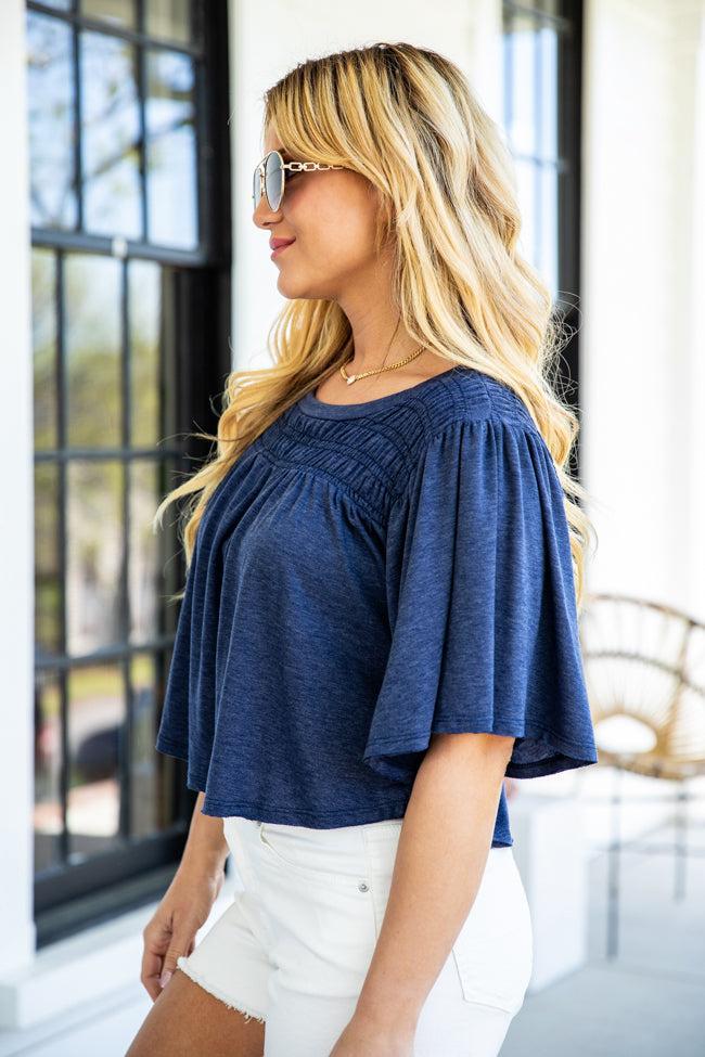 Another Day With You Navy Smocked Detail Tee FINAL SALE Product Image