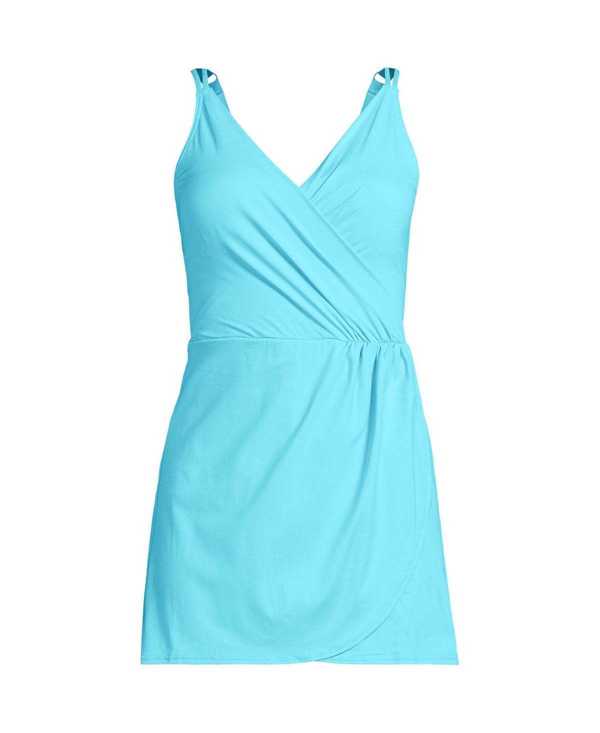 Women's Lands' End V-neck Tulip Wrap One-Piece Swimsuit Dress, Size: Small, Black Product Image