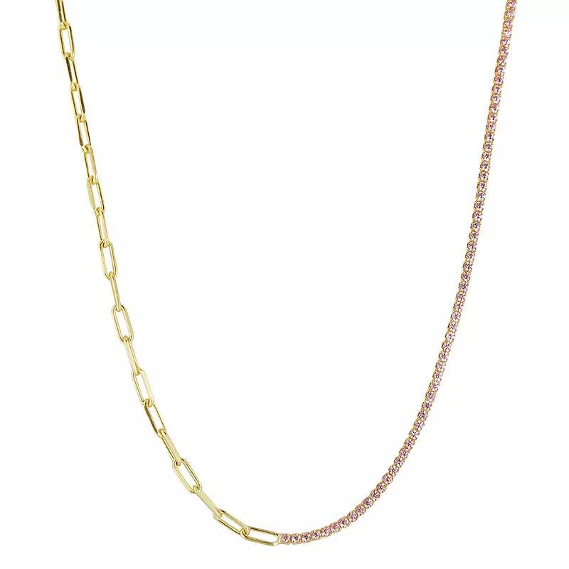 Sunkissed Sterling Sterling Silver Cubic Zirconia Tennis x Link Choker Necklace, Womens Gold Tone Blue Product Image