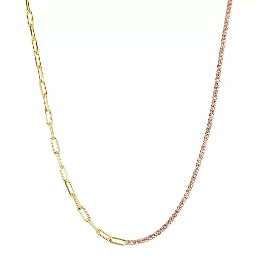 Sunkissed Sterling Sterling Silver Cubic Zirconia Tennis x Link Choker Necklace, Womens Gold Tone Blue Product Image