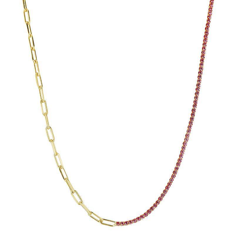 Sunkissed Sterling Sterling Silver Cubic Zirconia Tennis x Link Choker Necklace, Womens Gold Tone Blue Product Image
