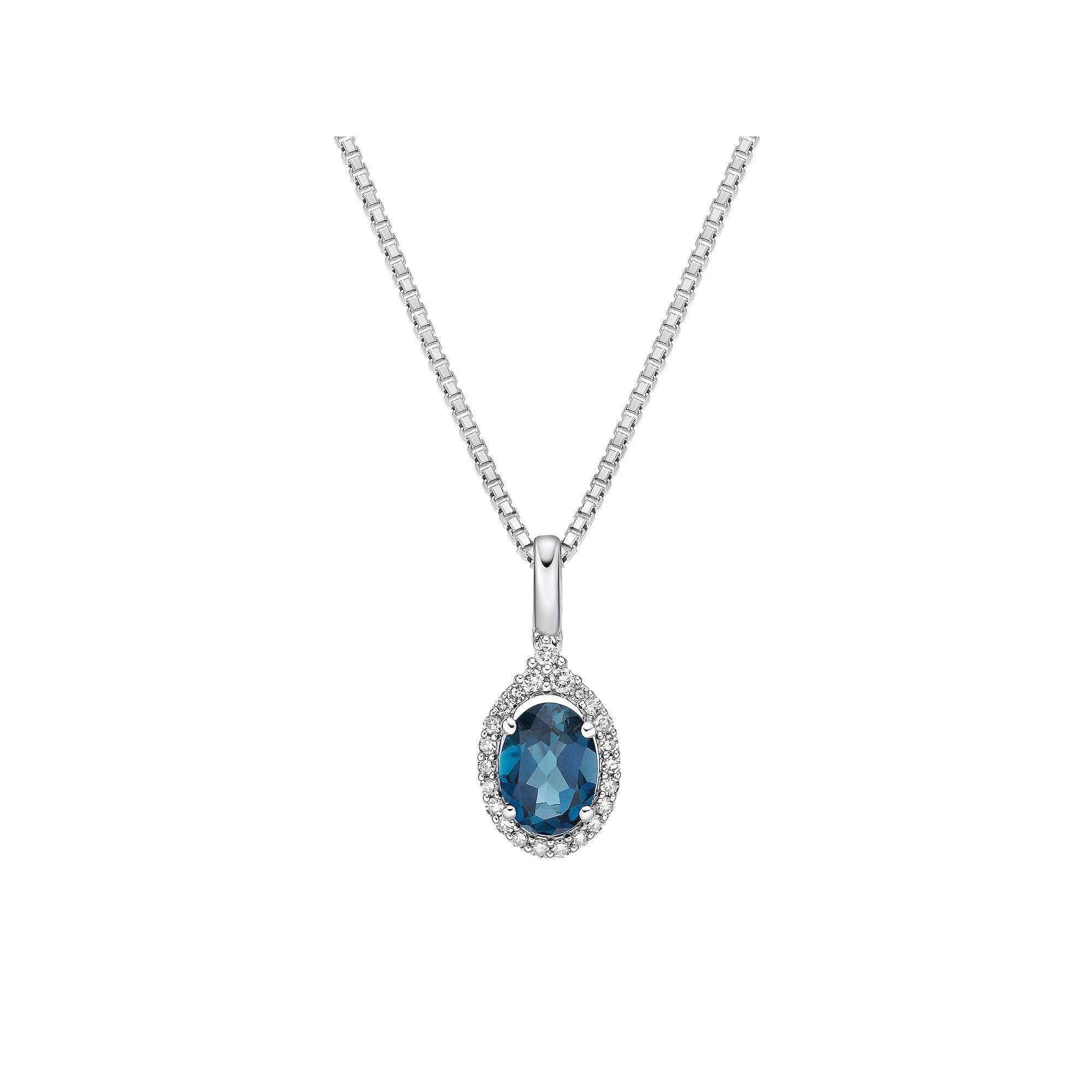 Gemminded 10k White Gold 1/6 Carat T.W. Diamond & London Blue Topaz Pendant Necklace, Women's, Size: 18", 10k Whgold Product Image