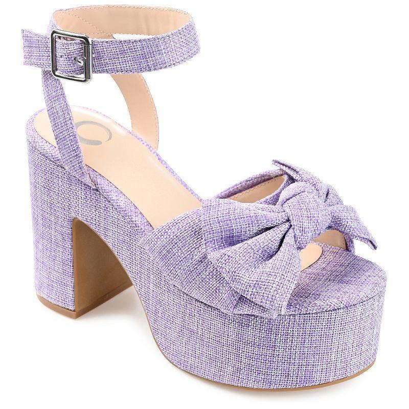 Journee Zenni Women's Tru Comfort Foam™ Bow Block Heel Sandals, Size: 9, Plaid Product Image