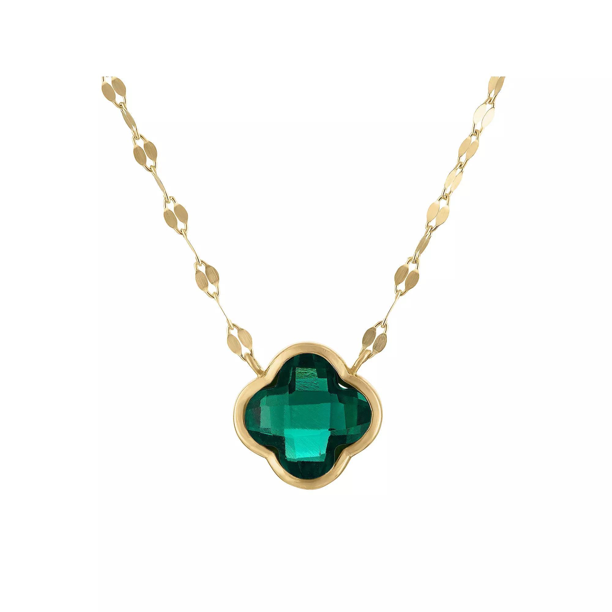 Tiara 10k Gold Gemstone Clover Pendant Necklace, Womens Created Green Product Image