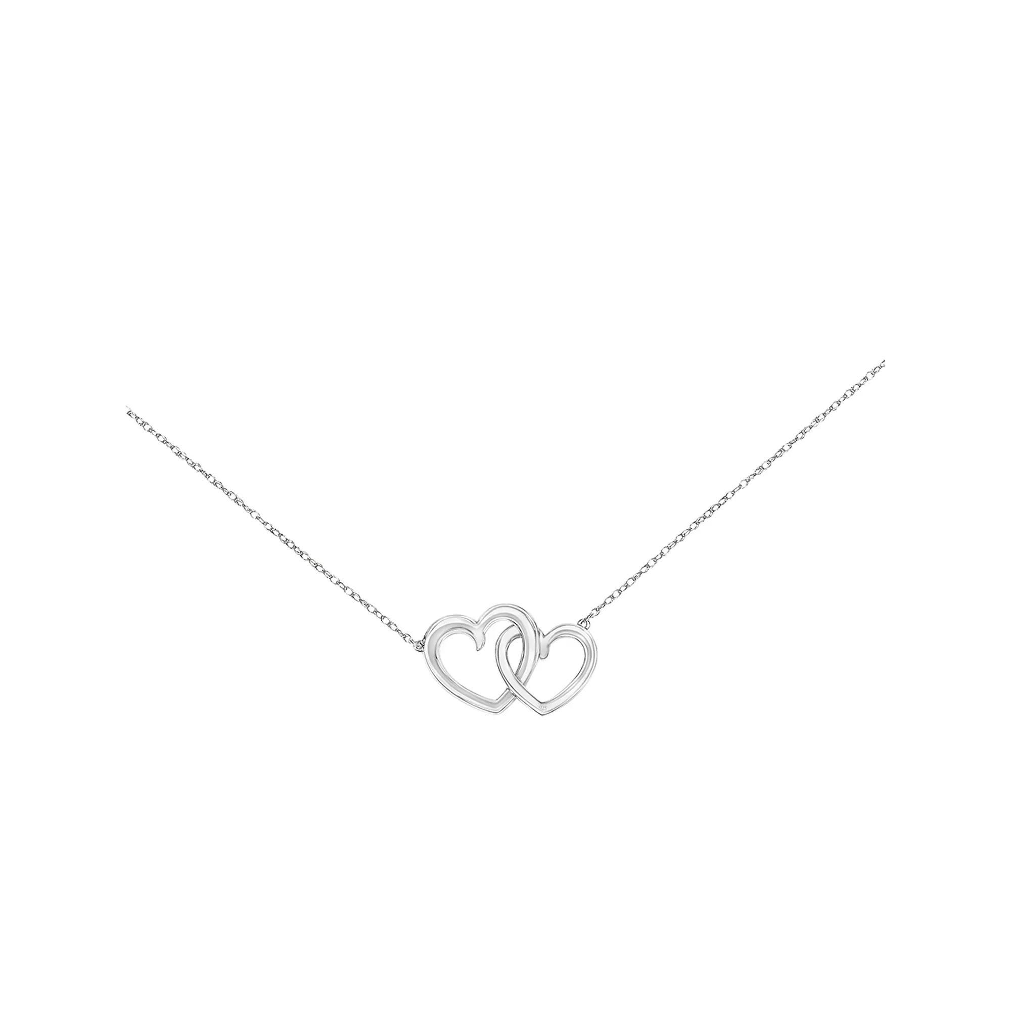 Sterling Silver Diamond-Accent Double Heart Necklace, Women's, Size: 17", Silver Tone Product Image