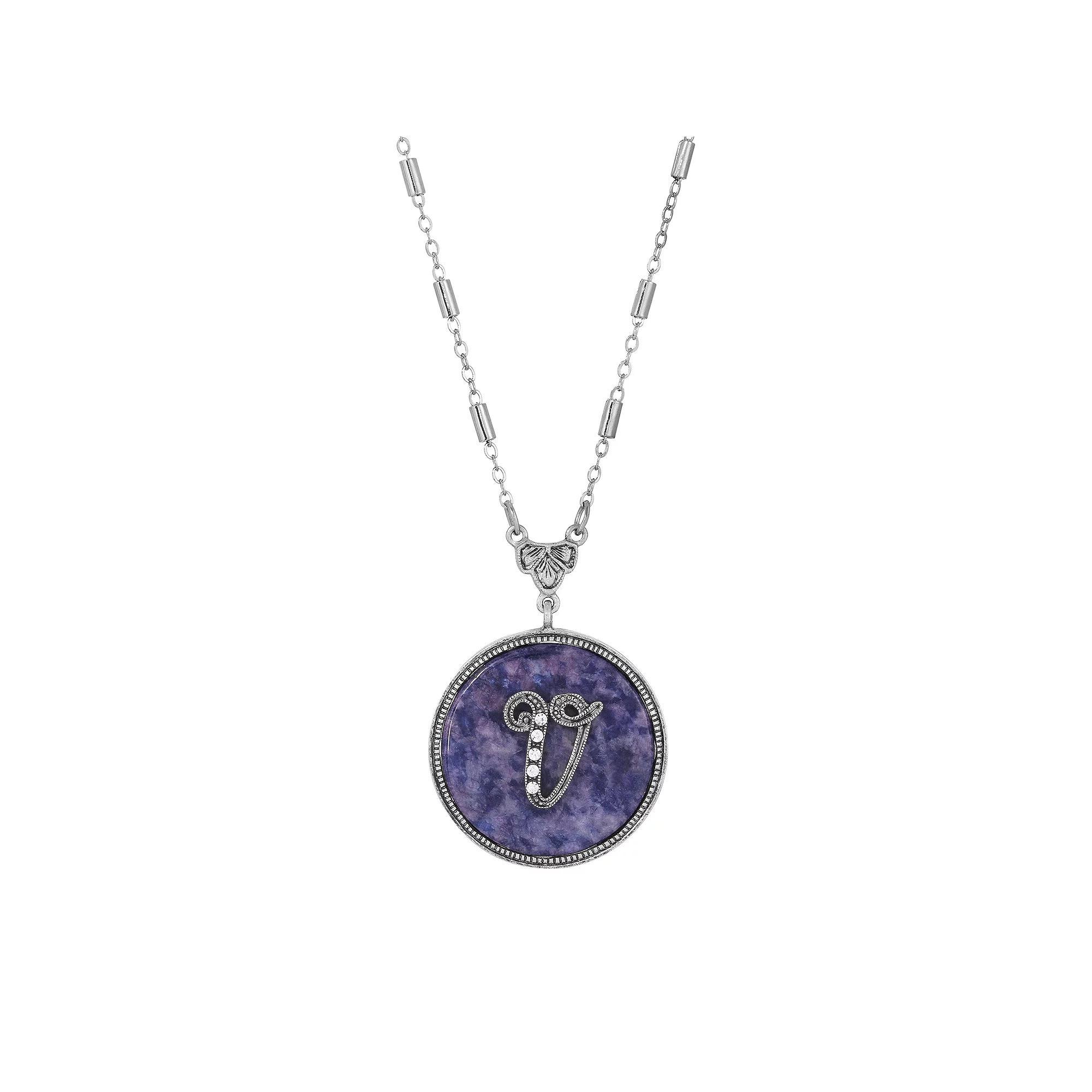 1928 Silver Tone Round Initial Pendant Necklace, Women's, G Product Image