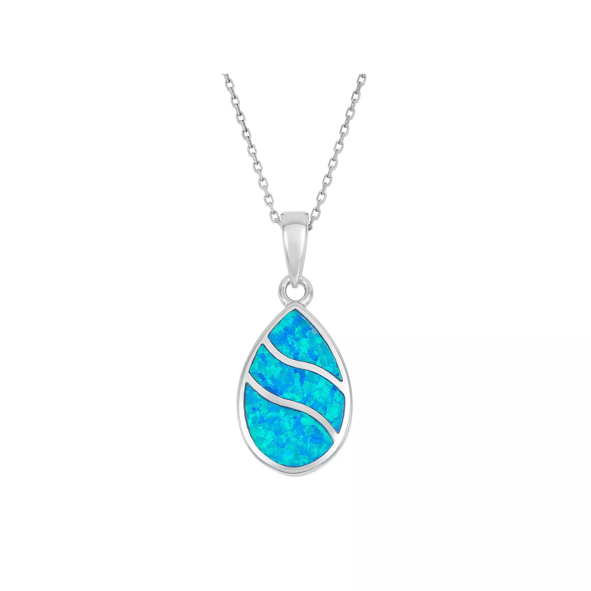Lab-Created Blue Opal Sterling Silver Teardrop Pendant Necklace, Women's, Size: 18" Product Image