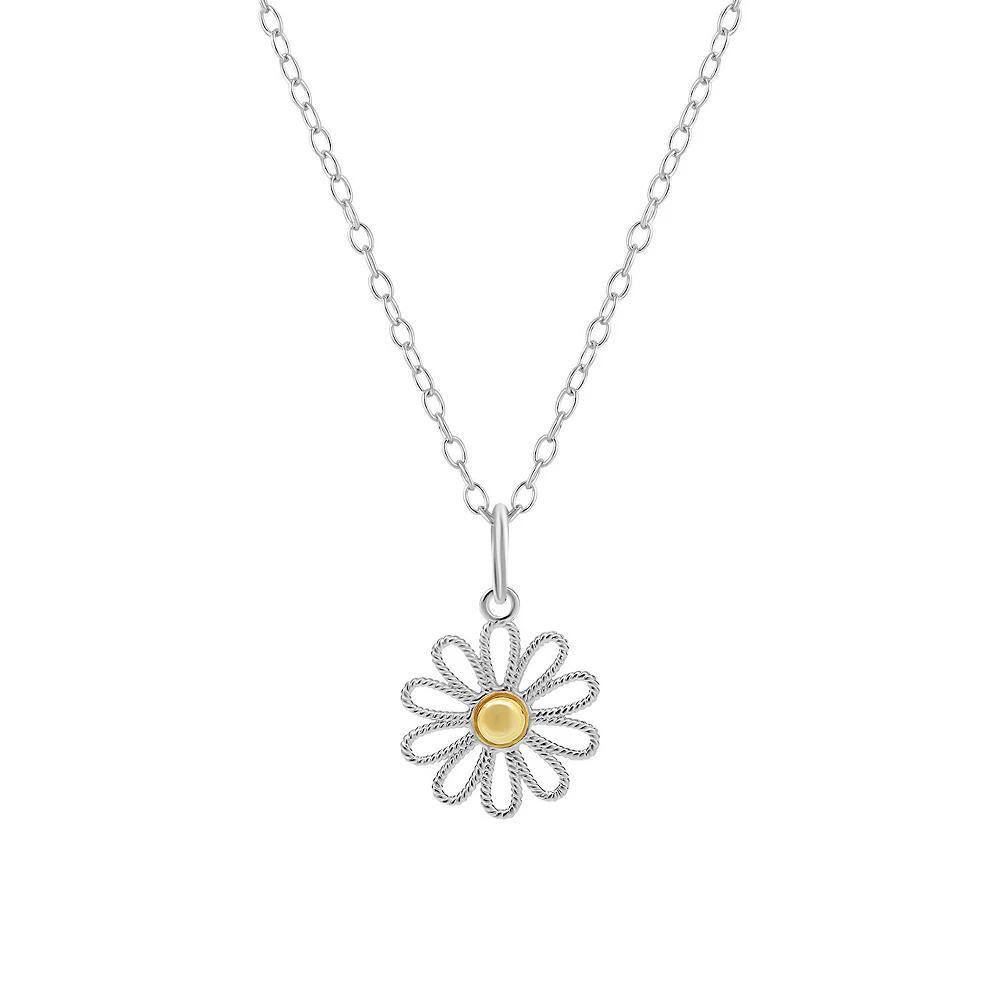 PRIMROSE Two Tone Sterling Silver Twisted Sunflower Pendant Necklace, Women's, Size: 18", Two Tone Gold Product Image