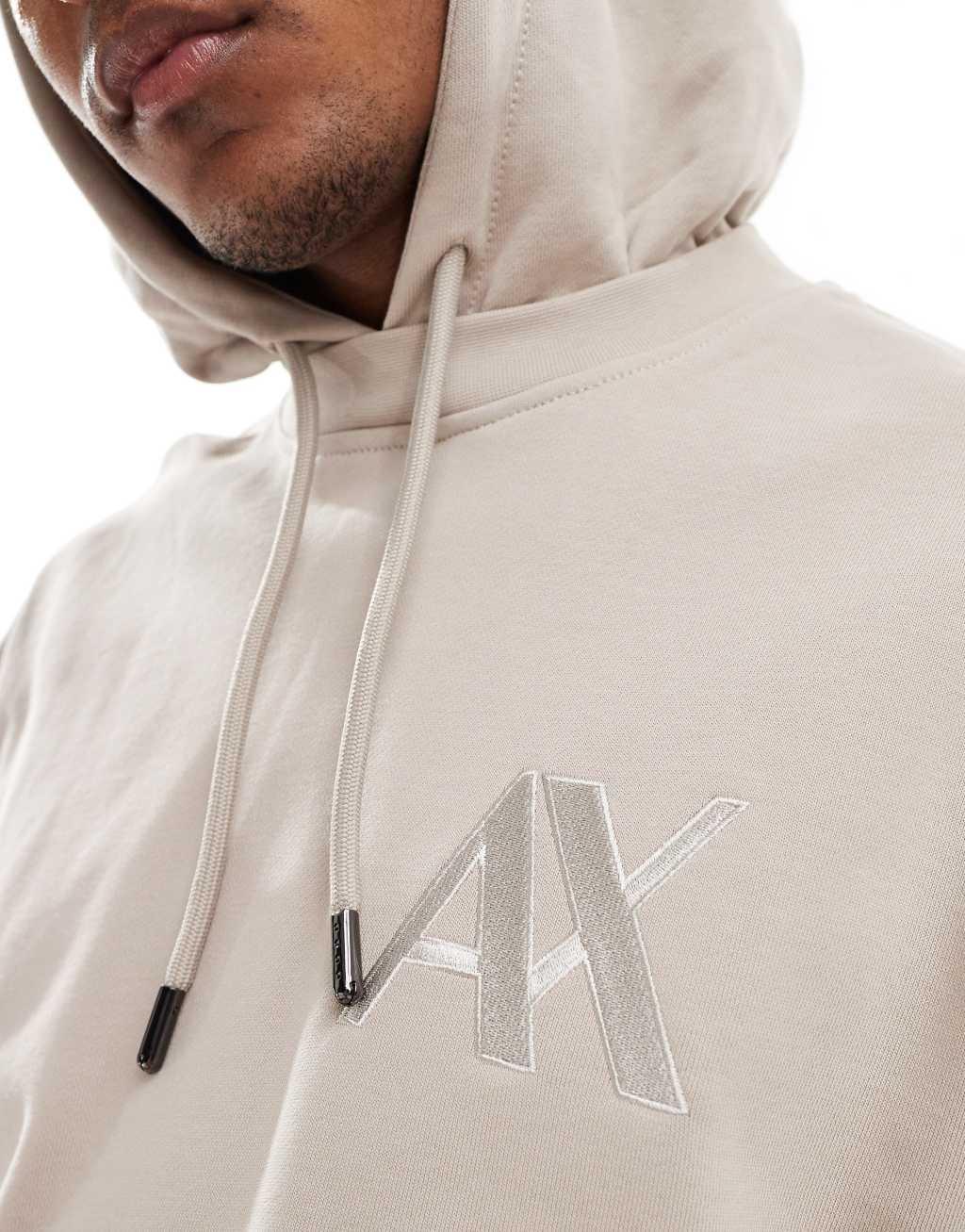 Armani Exchange contrast chest logo hoodie in beige Product Image