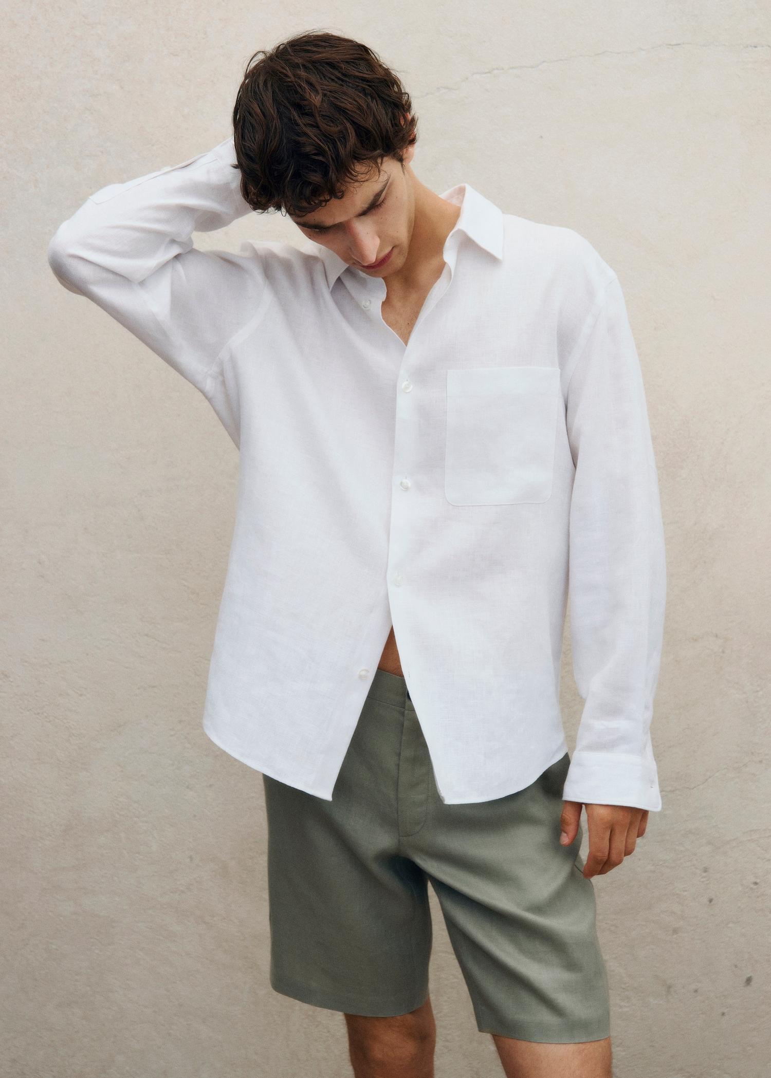 100% linen shirt with pocket - Men | MANGO USA Product Image
