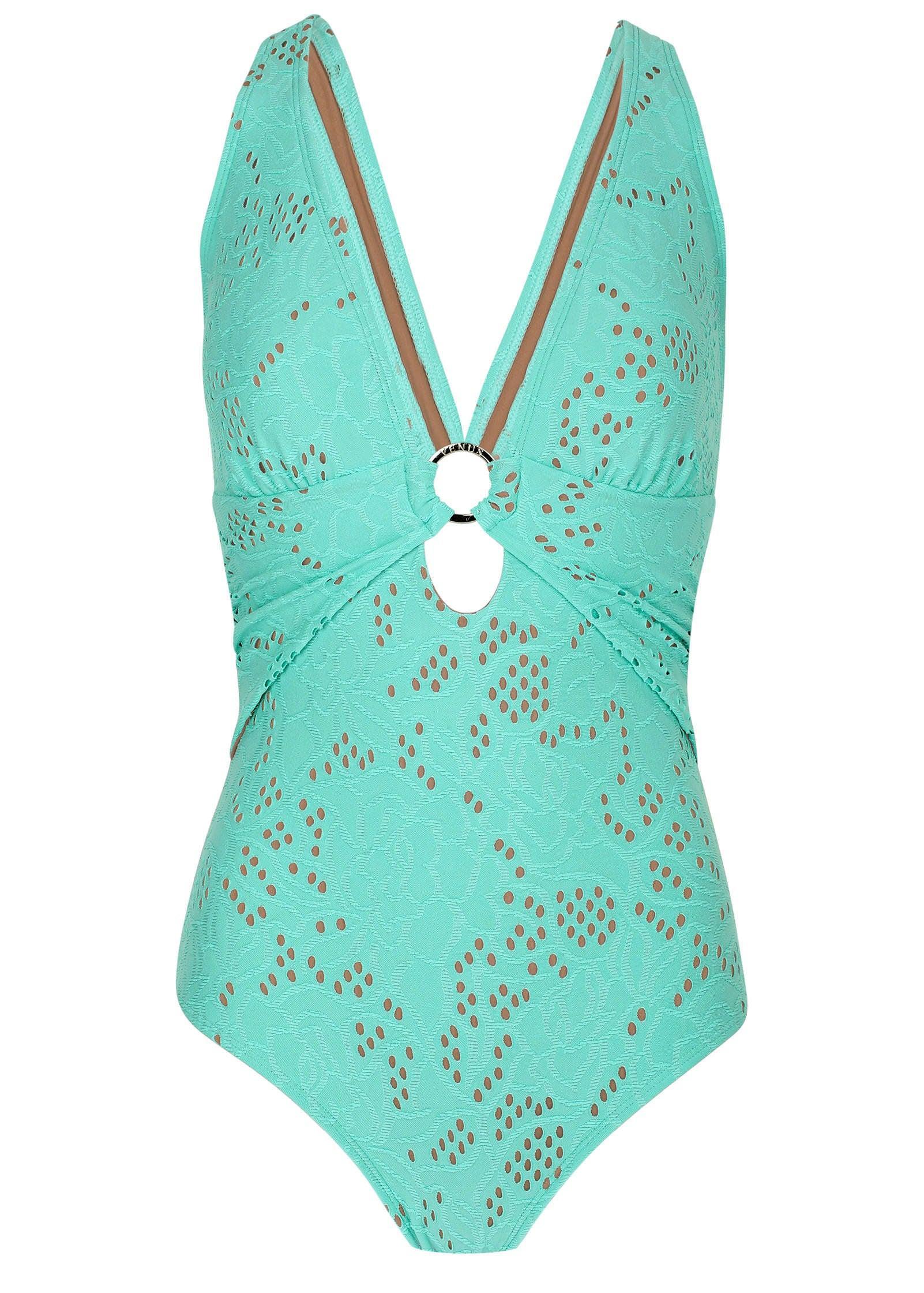 Lace Criss Cross One Piece  - Light Teal Product Image