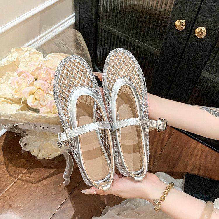 Round Toe Mesh Mary Jane Flats Product Image