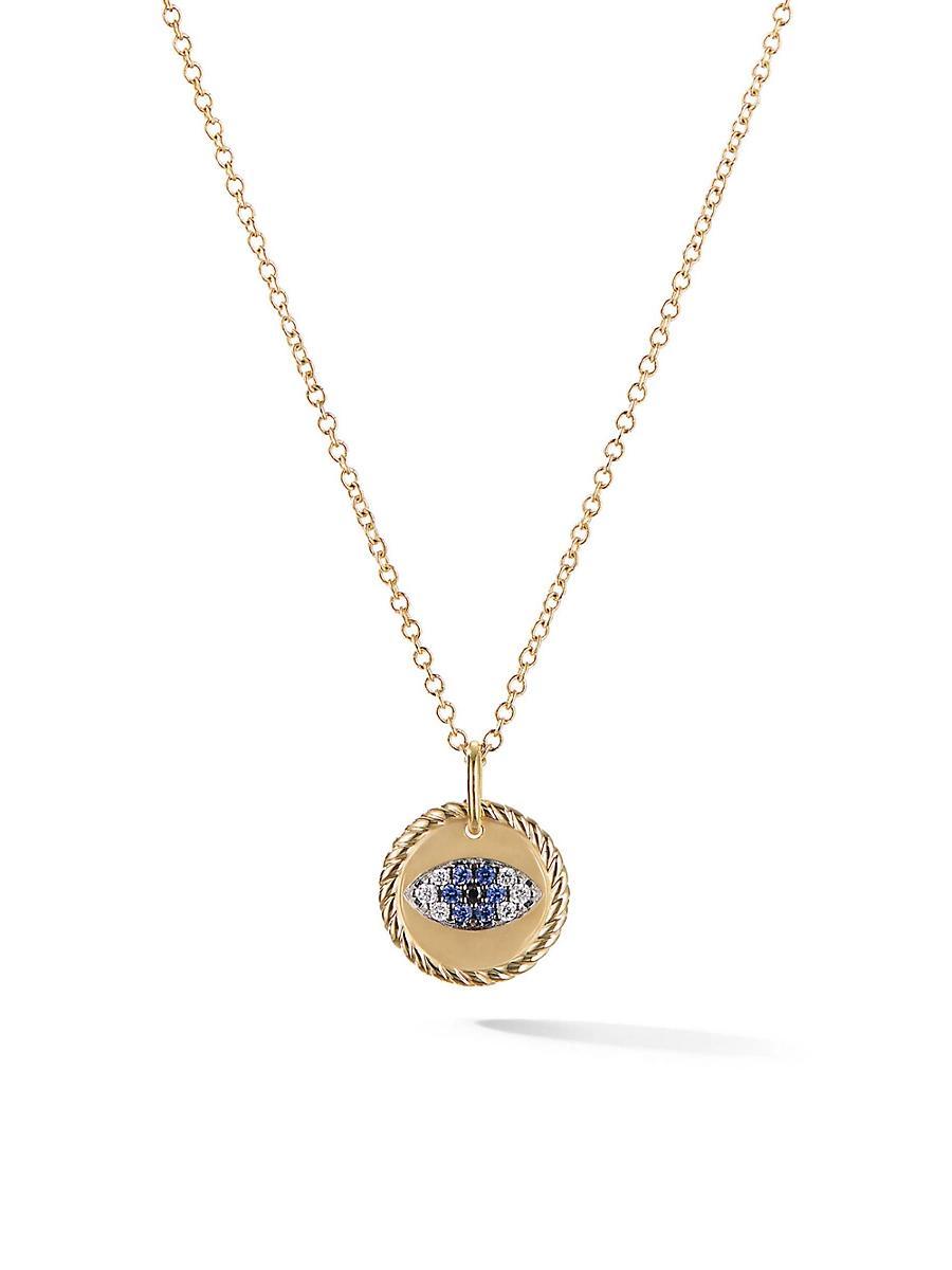Womens Cable Collectibles Evil Eye Necklace in 18K Yellow Gold with Pav Blue Sapphires and Diamonds, 11mm Product Image