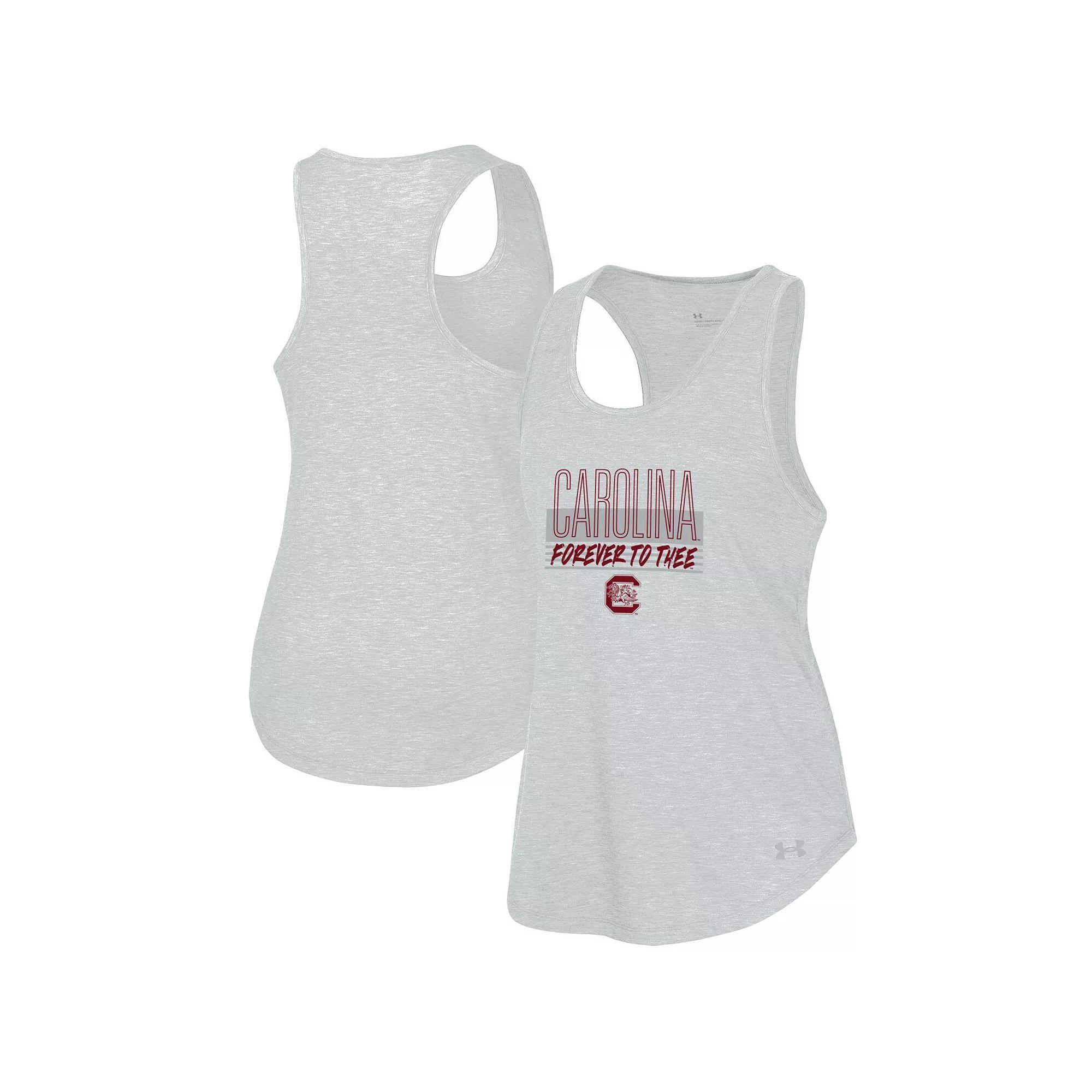 Women's Under Armour Heather Gray South Carolina Gamecocks Breezy Racerback Tri-Blend Tank Top, Size: XL, Grey Product Image
