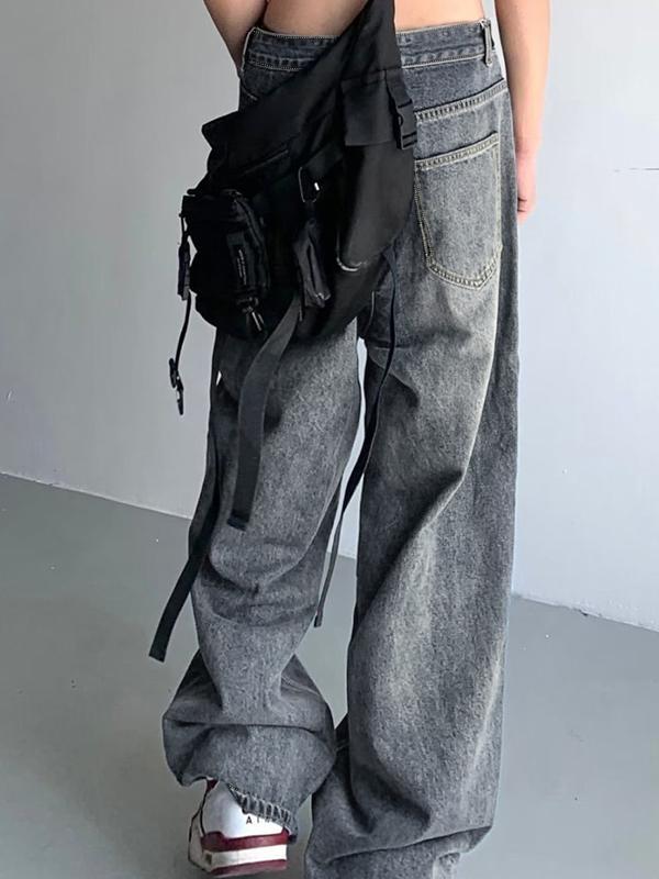 Buckle Strap Baggy Boyfriend Jeans Product Image