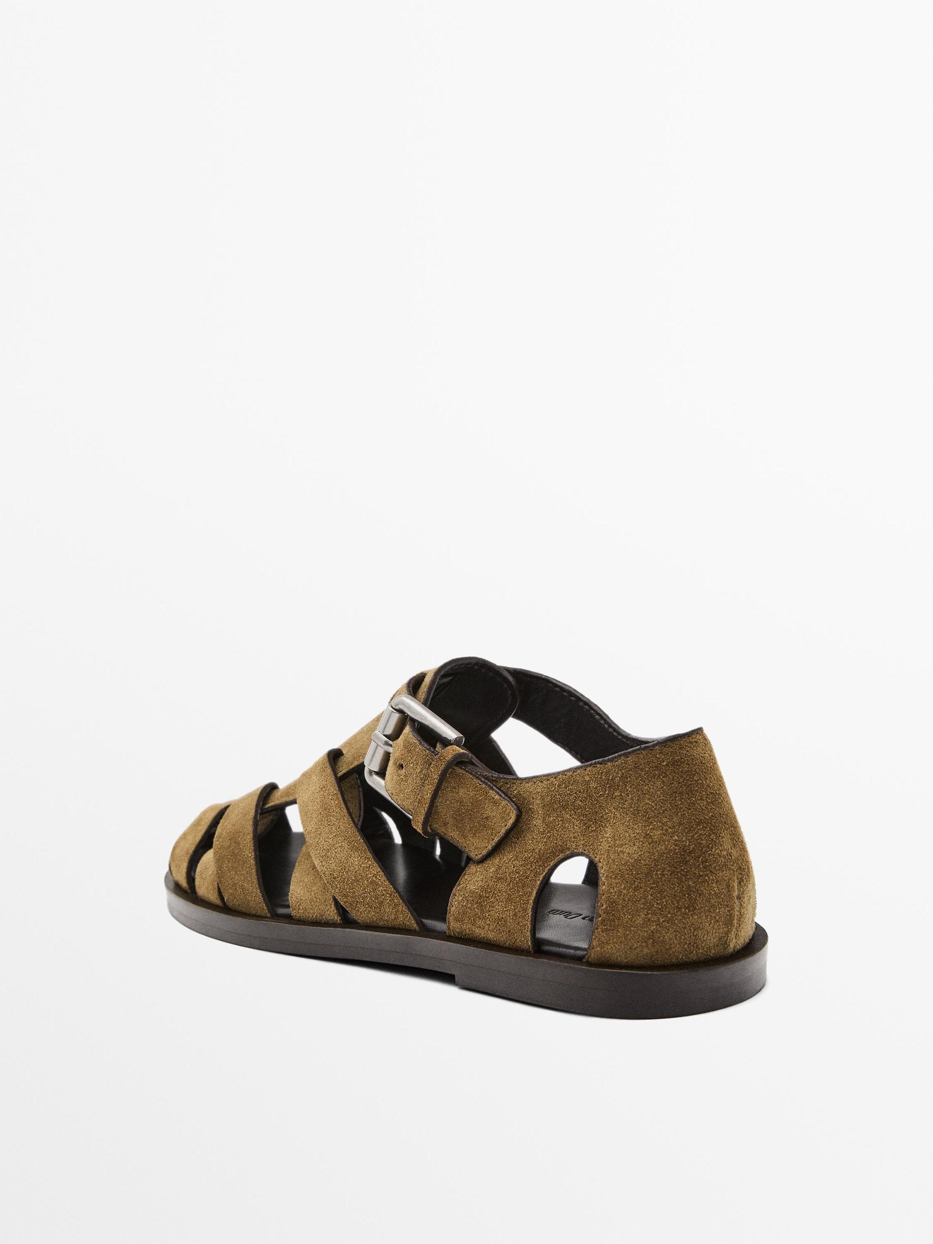 Split leather cage sandals Product Image