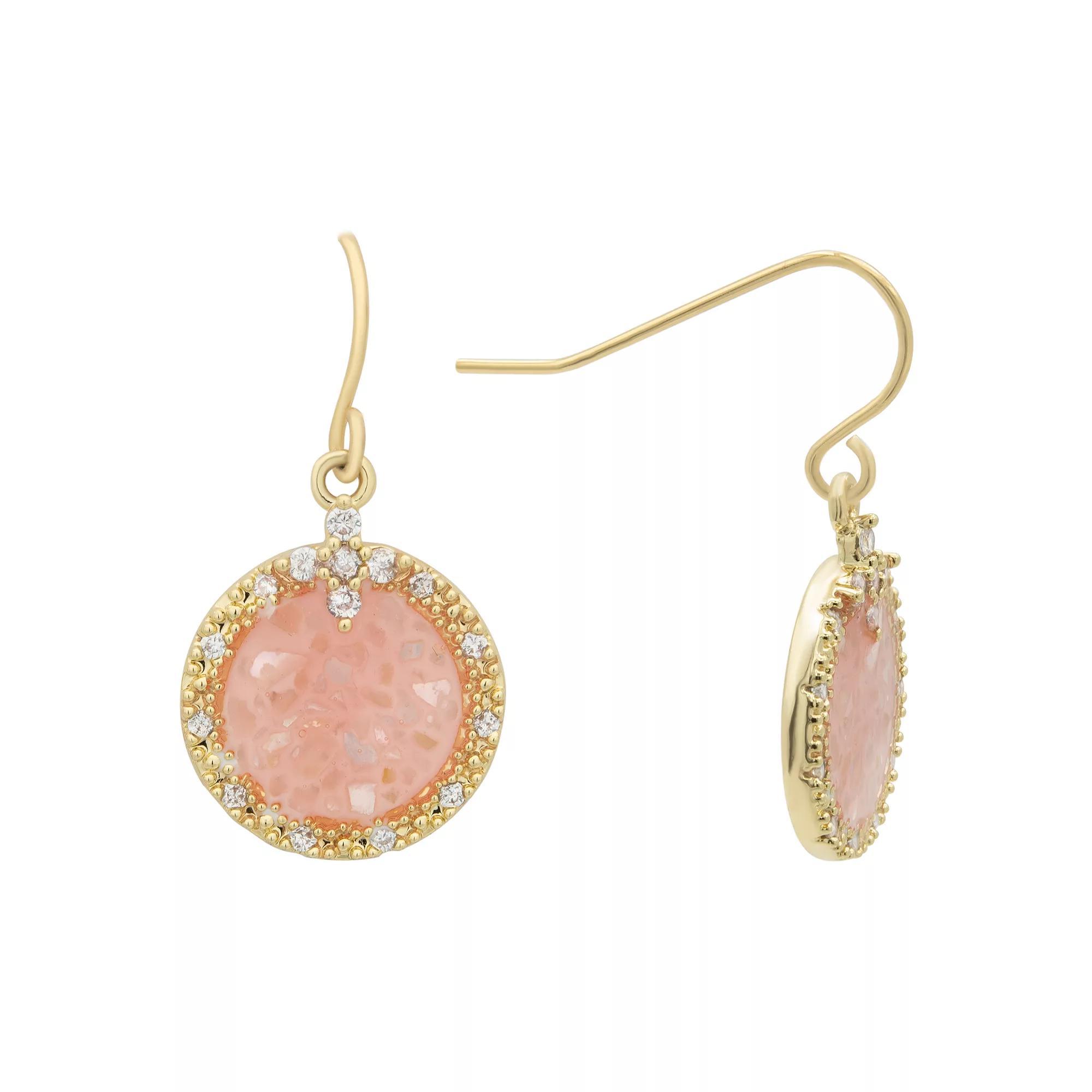 City Luxe Genuine Mother of Pearl Cubic Zirconia Drop Earrings, Women's, Gold Tone Pink Mop Product Image