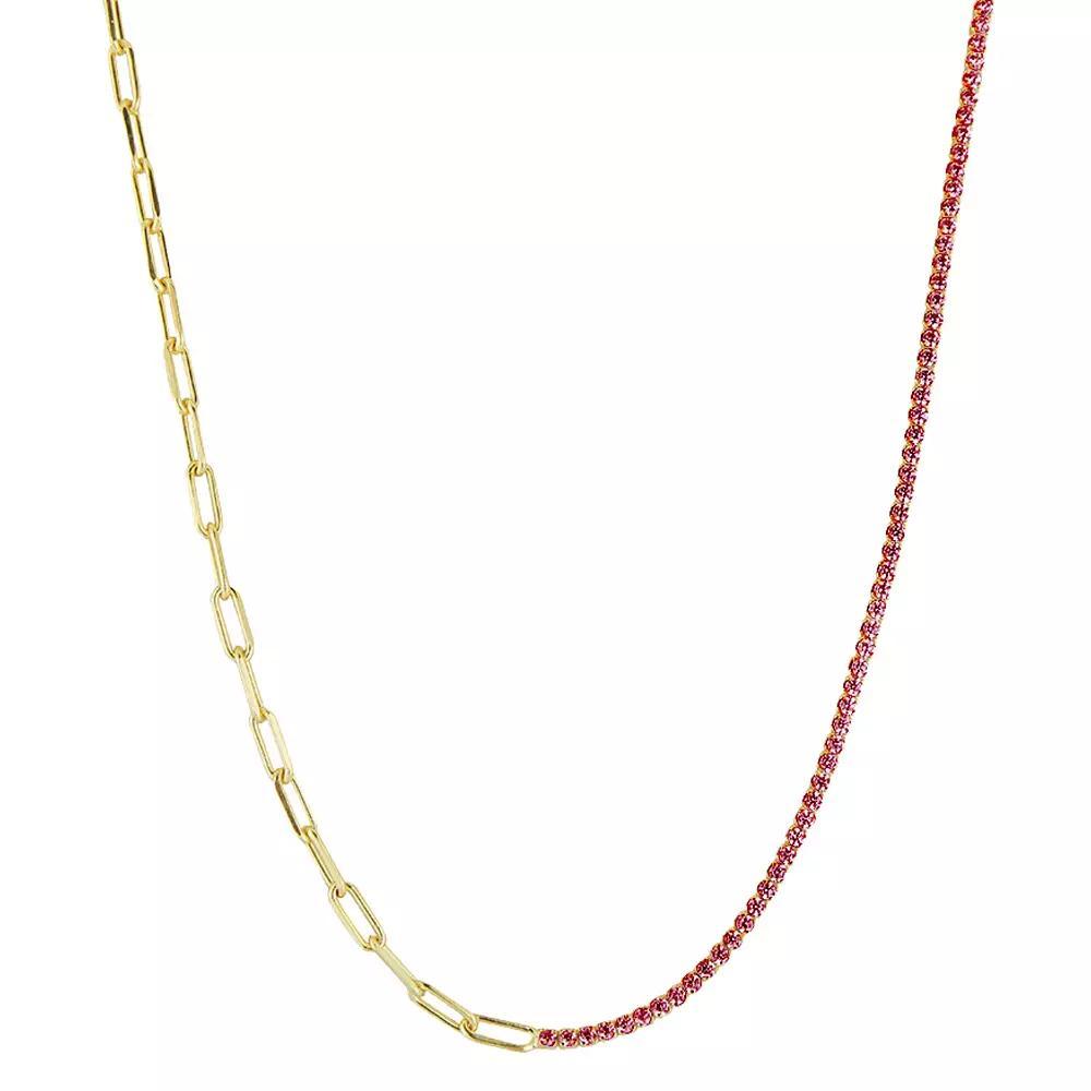 Sunkissed Sterling Sterling Silver Cubic Zirconia Tennis x Link Choker Necklace, Womens Gold Tone Blue Product Image