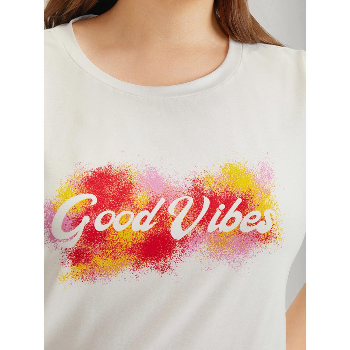 Plus Size Positive Slogans Print Contrast Graphic T-shirt White Women Casual Contrast Positive slogan Dailywear T-shirts BloomChic 22-24/3X Product Image