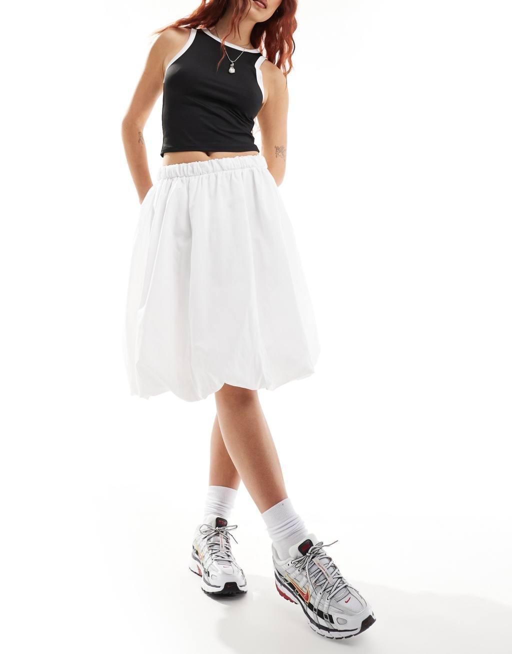 COLLUSION poplin midi bubble hem skirt in white  Product Image