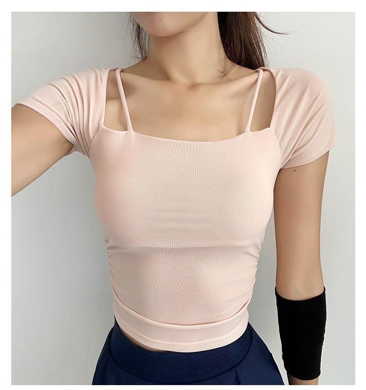 Short-Sleeve Square Neck Plain Sports Top Product Image