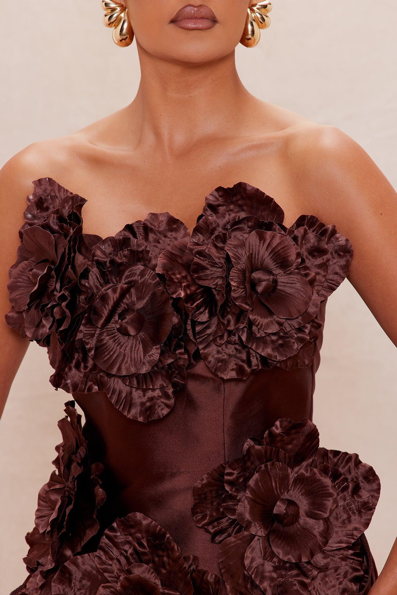 Dara Draped Taffeta Mini Dress - Chocolate Product Image