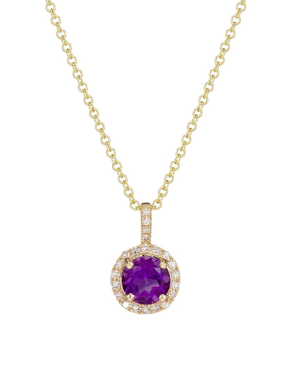 Womens 14K Yellow Gold, 0.10 TCW Diamond & Amethyst Pendant Necklace Product Image