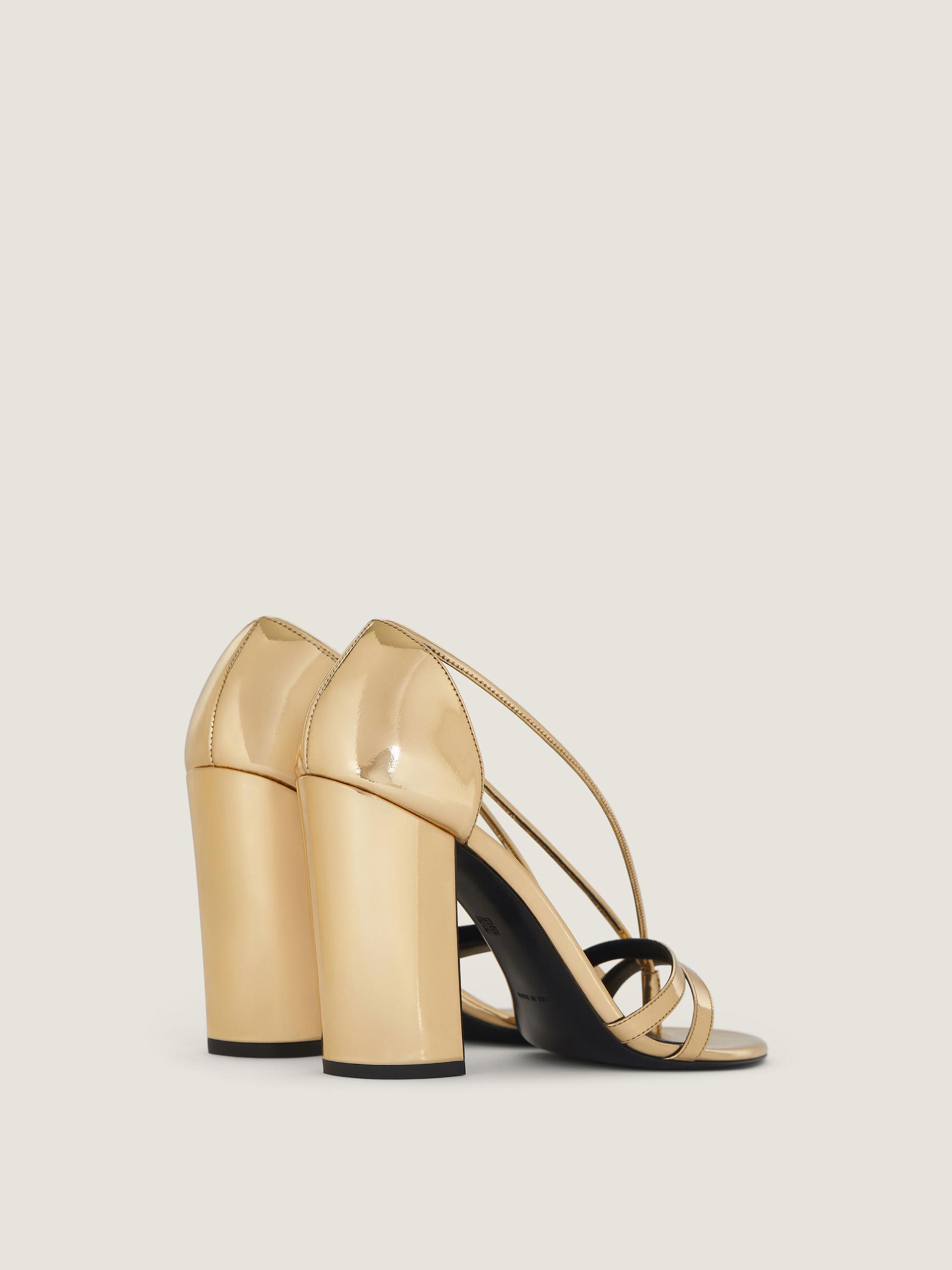 Block heeled sandals in mirror effect leather Product Image