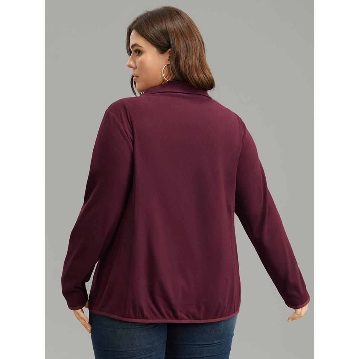 Plus Size Plain Zipper Fly Lapel Collar Jacket Women Burgundy Plain Pocket Dailywear Jackets BloomChic 28/5X Product Image