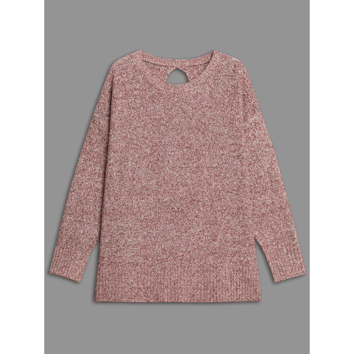 Plus Size Texture Bowknot Cut Out Slit Hem Pullover Crepe Women Casual Loose Long Sleeve Round Neck Everyday Pullovers BloomChic 12/L Product Image