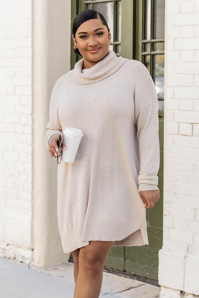 Changing Locations Beige Turtleneck Sweater Dress Product Image