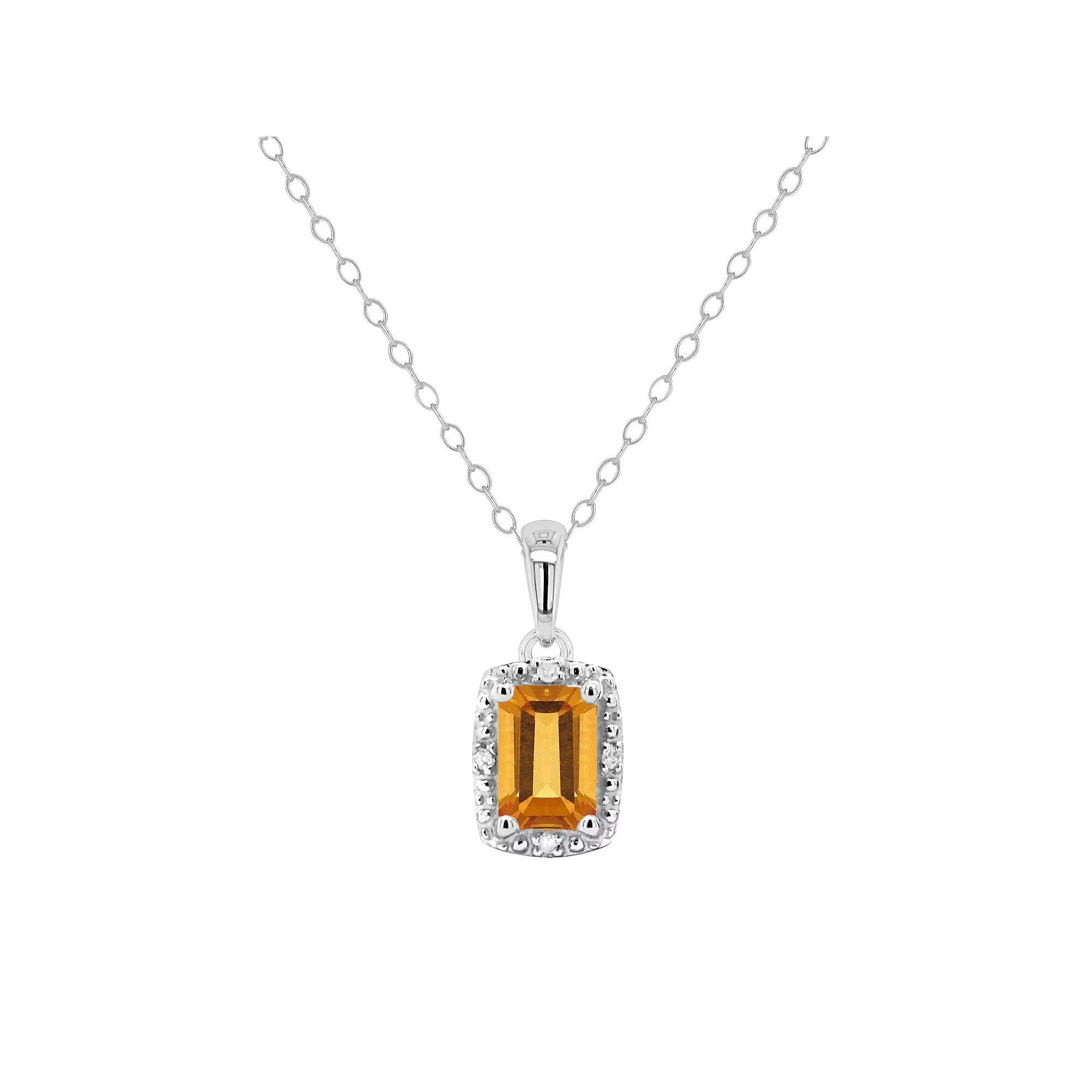 Celebration Gems Sterling Silver Gemstone & Diamond Accent Pendant Necklace, Womens Citrine Product Image