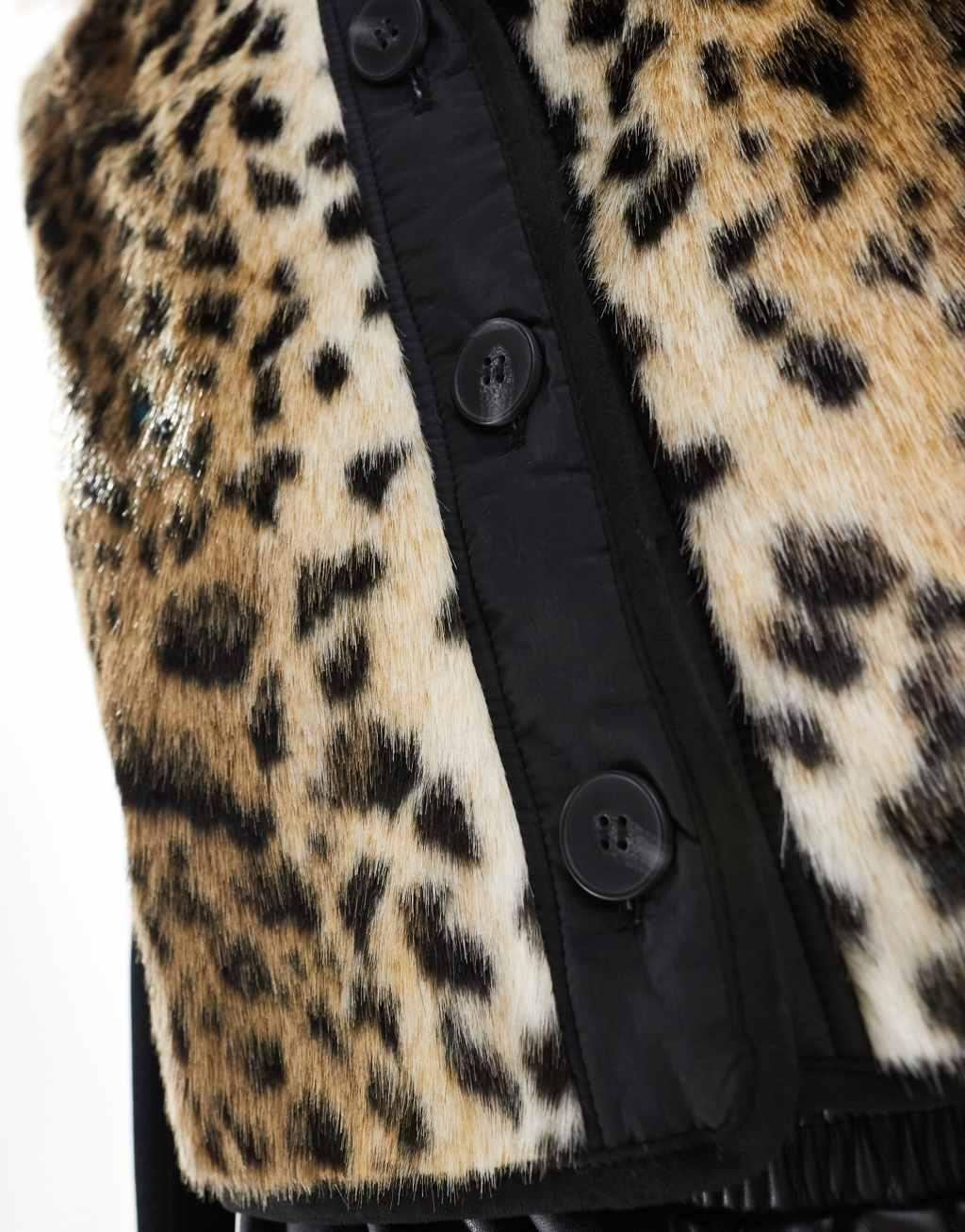 ASOS DESIGN faux fur vest in leopard print Product Image