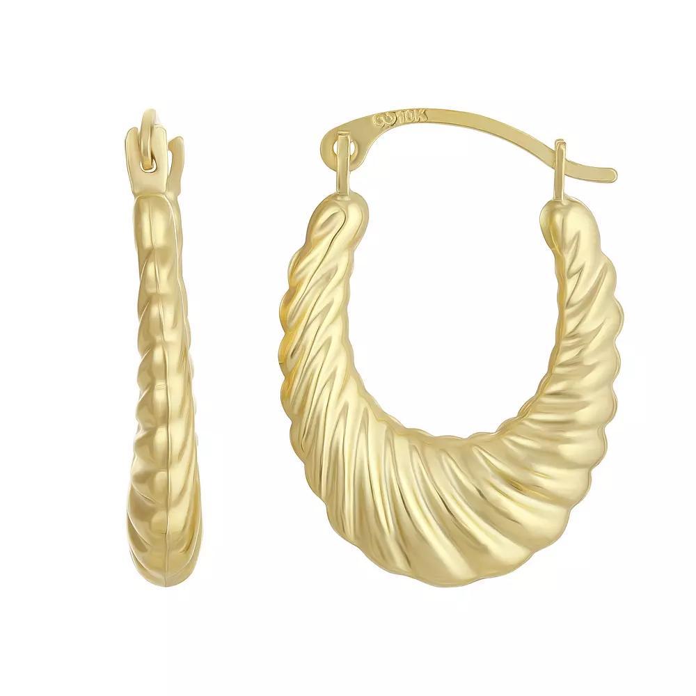 Taylor Grace 10k Gold Ribbed Oval Hoop Earrings, Women's Product Image