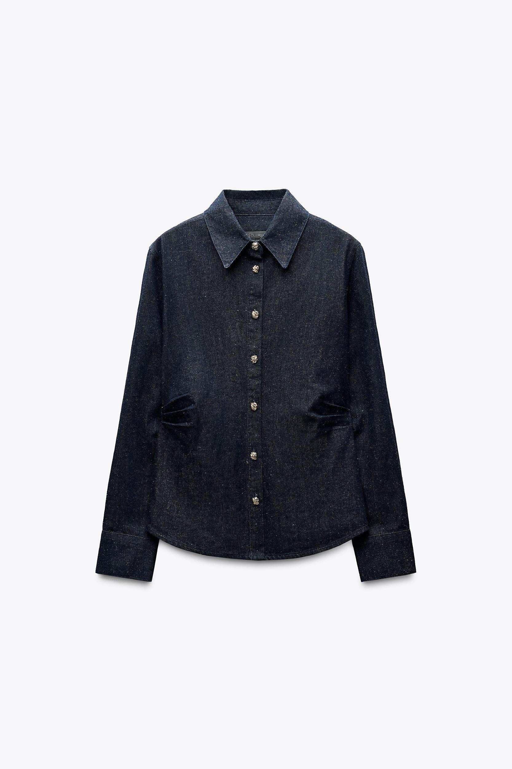 ZW COLLECTION PLEATED DENIM SHIRT Product Image