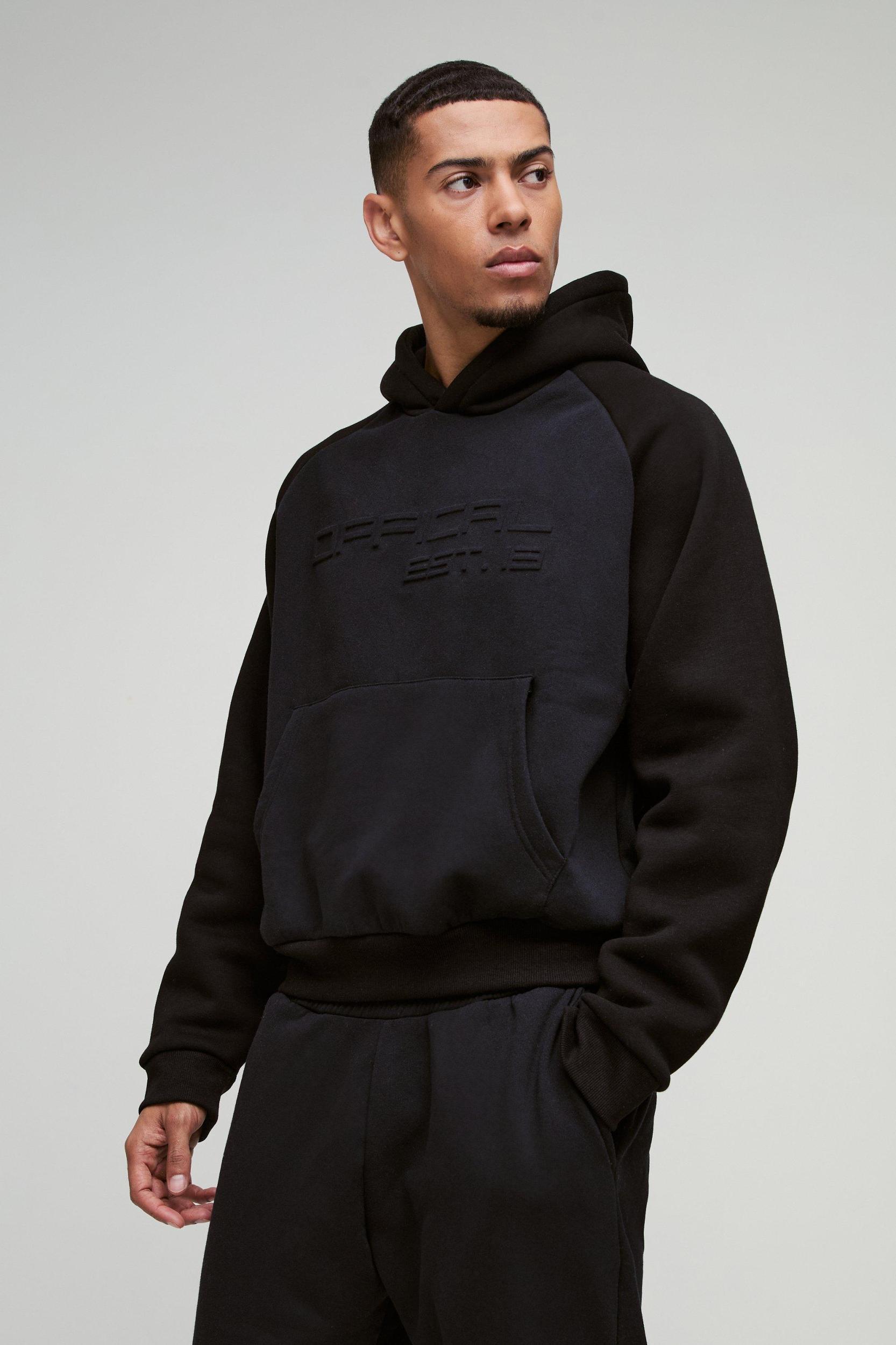 Oversized Boxy Official Embossed Colour Block Hooded Tracksuit | boohooMAN USA Product Image