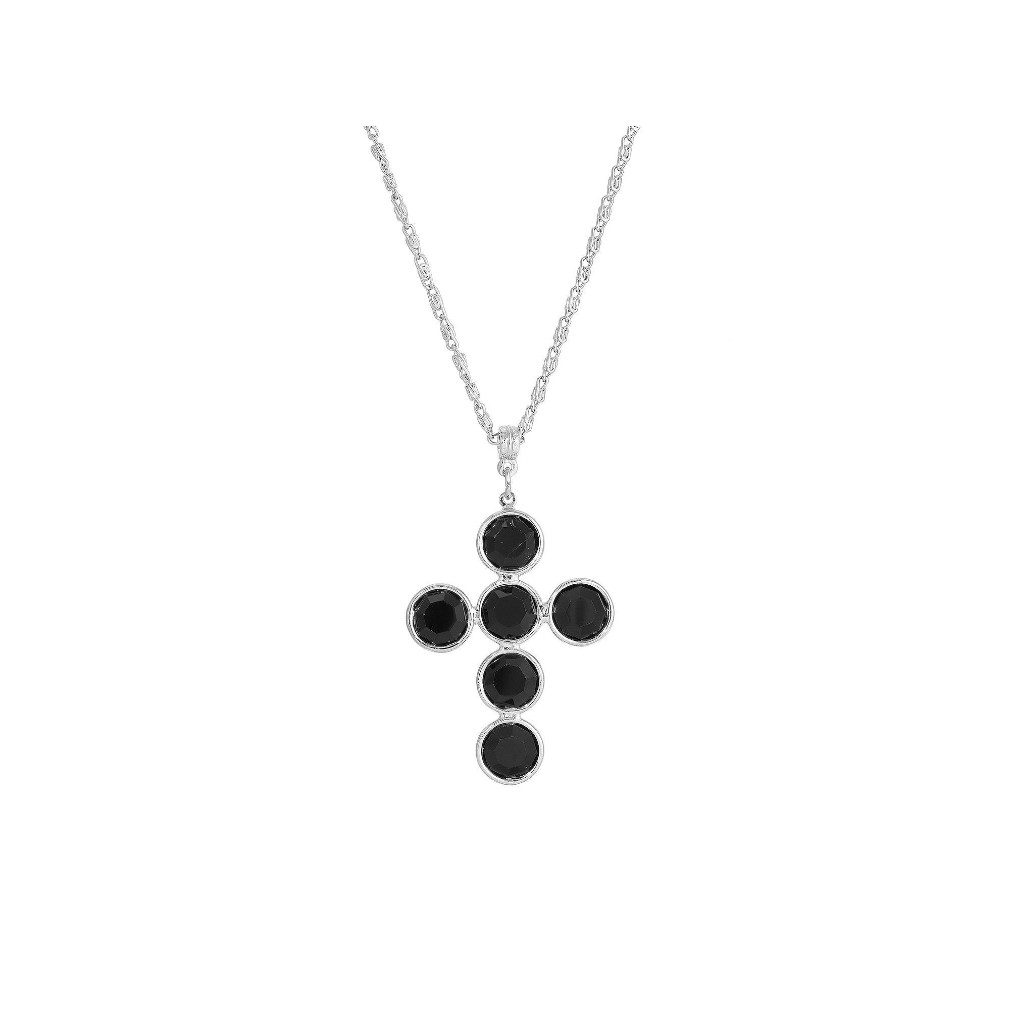 1928 Black Crystal Cross Necklace, Womens Product Image