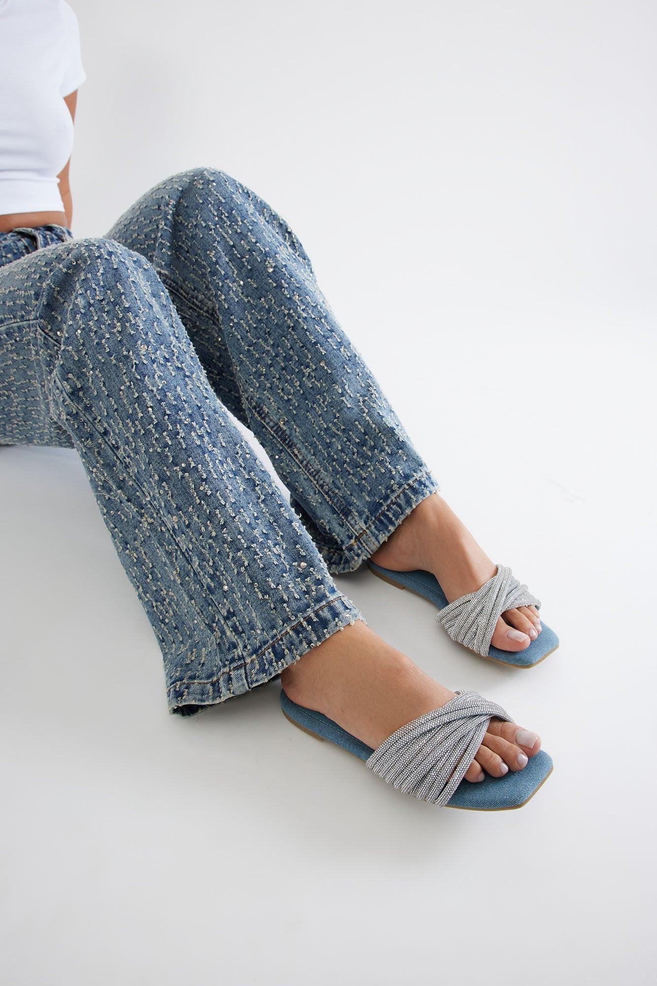 Mercer Rhinestone Sandals - Denim Product Image