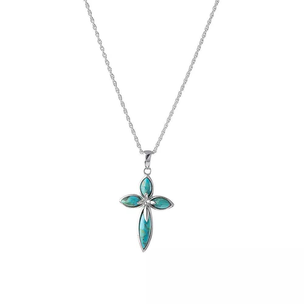 Athra NJ Inc Sterling Silver Turquoise Cross Pendant Necklace, Women's, Size: 18" Product Image