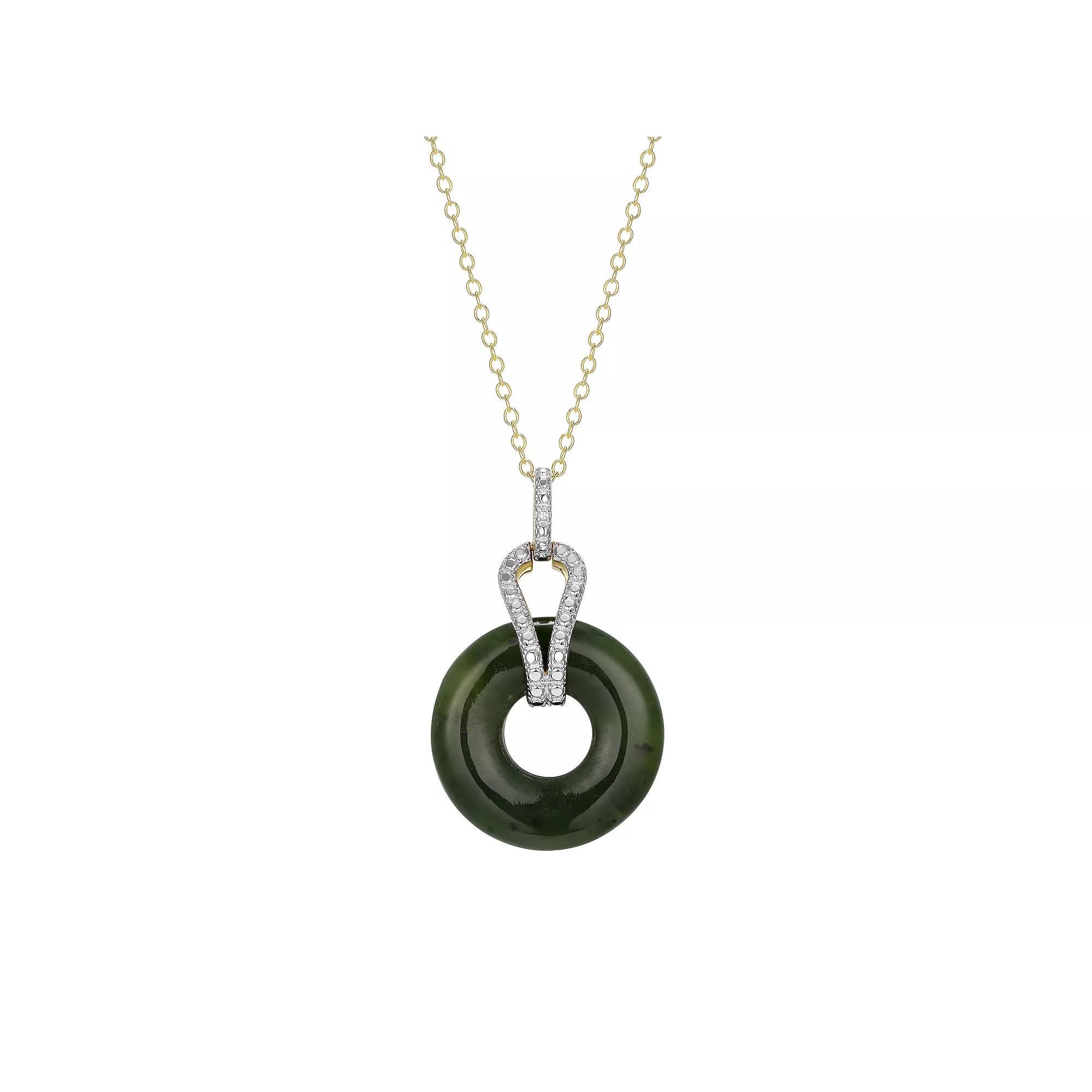 Dynasty Jade 18k Gold Over Silver Genuine Nephrite Jade & Diamond Accent Pendant Necklace, Women's, Size: 18", Gold Tone Product Image