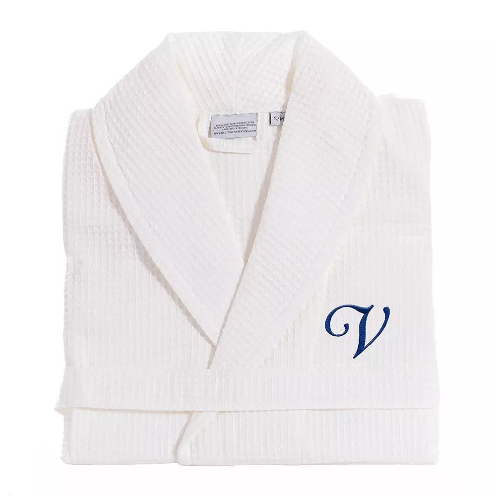 Linum Home Textiles Turkish Cotton Personalized Waffle Weave Bathrobe, Women's, Size: Small/Medium, White Navy D Product Image
